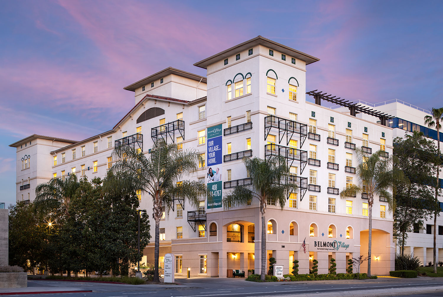 Building exterior at Belmont Village San Jose, via Google Maps